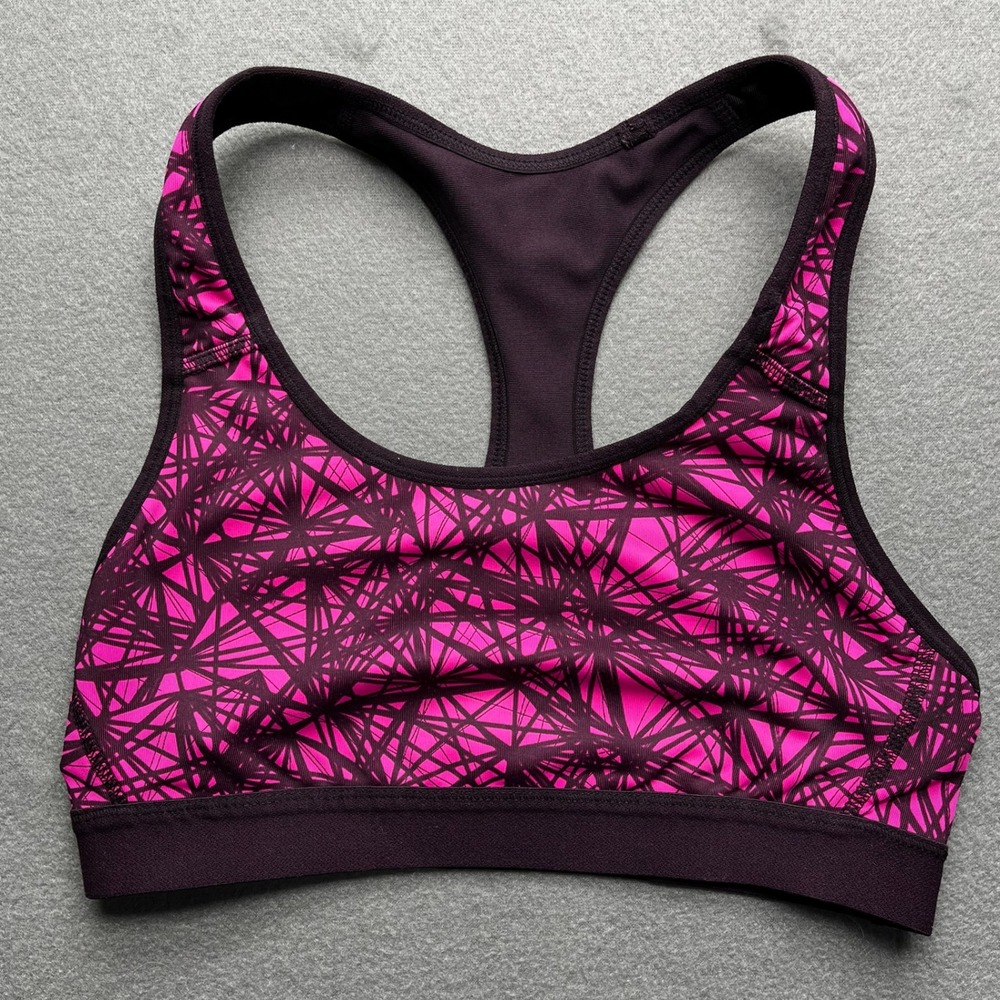 POWER‎ CORE Pink Black Geometric Print Racerback Sports Bra Athletic Workout Top